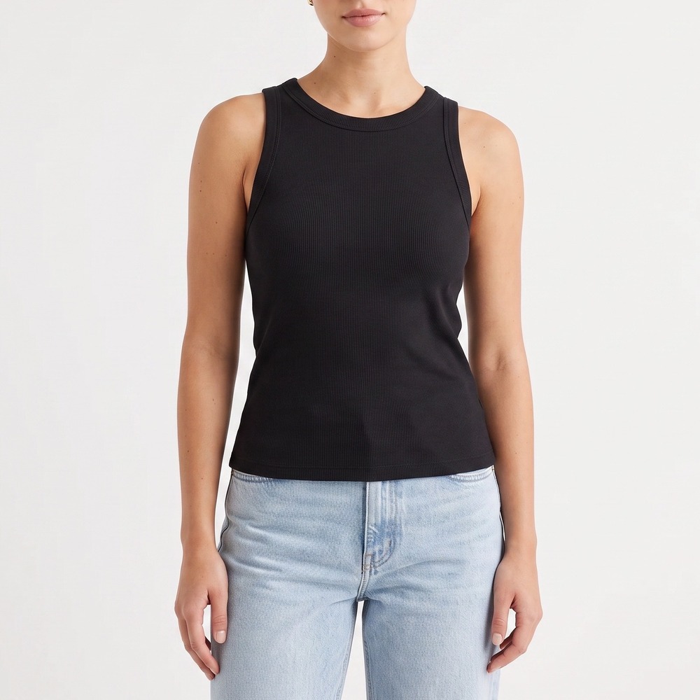 A New Day Tank Top Womens XXL Ribbed Solid Black Stretch Excellent
